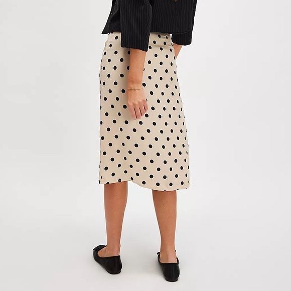 NWT FREE PEOPLE Analise Printed Midi Skirt Sz 10 Cream Combo Dot Daze Polka Dot - Picture 2 of 5